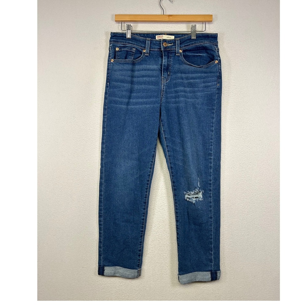 Distressed Relaxed Signature by Levi Strauss Womens 10 W30 Blue Boyfriend Jeans